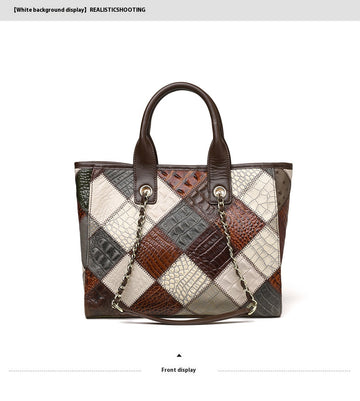 The Artisan Plaid Tote: Premium Contrast Leather Handbag | Soft-Structured Designer Crossbody