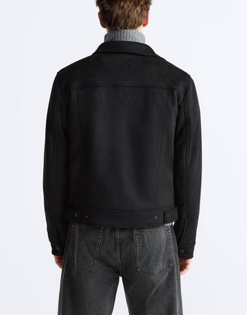 Mens Suede-Effect Lapel Jacket Coat