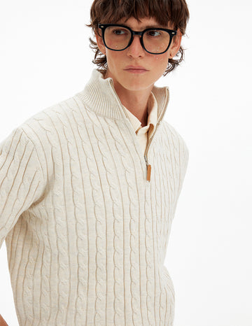 Old Money Style Half-Zip Cable Sweater – Textured Casual Knit